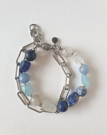 Bransoletka RAW z grubym łańcuchem, kryształ, angelit, lapis lazuli, modesign