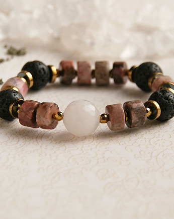 MIŁOŚĆ, ENERGIA - unikatowa bransoleta - kwarc, rodonit, lawa, kaktusia