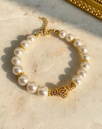 Bransoletka z białych pereł 8mm i stali szlachetnej 316 pozłacanej, Coccola JEWELLERY