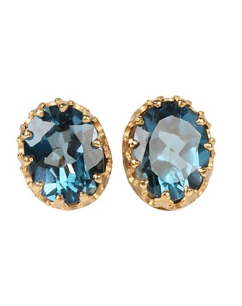 Złote kolczyki owalne Beau z topazem London Blue, Blooming Stones