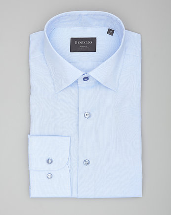 Koszula męska bawełna dł. rękaw slim fit niebieski 00209, BORGIO