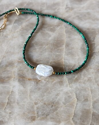 Naszyjnik Malachit  z perłą, Chmolowska Jewellery