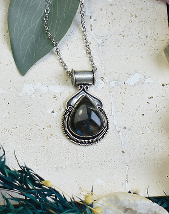 Miedziany posrebrzany wisiorek z labradorytem - etniczny, boho, Spirit Of Copper