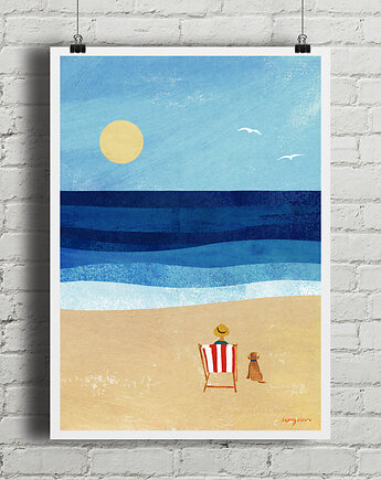 Nad morzem z psem - plakat fine art, minimalmill