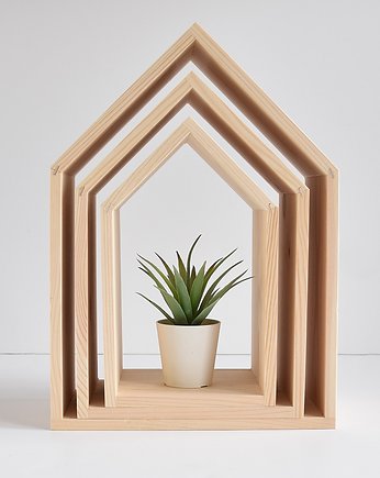 Drewniane półki domki - trio - naturalny, MAMU CONCEPT