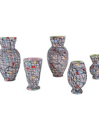 Zestaw wazonów ceramicznych, włoski design, lata 60, produkcja: Włochy, Przetwory design
