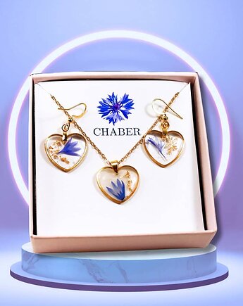 Złoty zestaw serc z chabrem i płatkami złota, Lovely Jewellery
