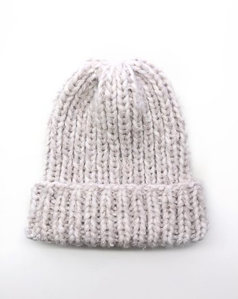 Wełniana czapka ecru jasnoszara beanie wełna merino alpaka bawełna handmade, GANGSTA KNIT
