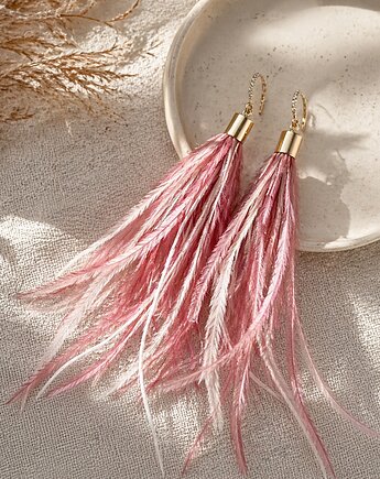 Długie Kolczyki piórka róż, Pracownia Deco