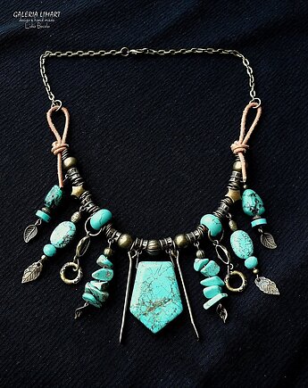 Turkusowy naszyjnik w stylu boho unikat handmade dla fanki turkusów PREZENT, Galeria Limart