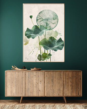 Lotus - Plakat, druk - Chiński Orient, Harmonia Zen, Roślinny #4, Black Sapphire Art