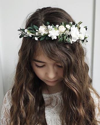 Wianek komunijny dla dziewczynki biel, ivory,  zieleń., Petite Dame