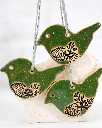 Ceramiczne ptaszki leśne z szyszką, 10FingersArt