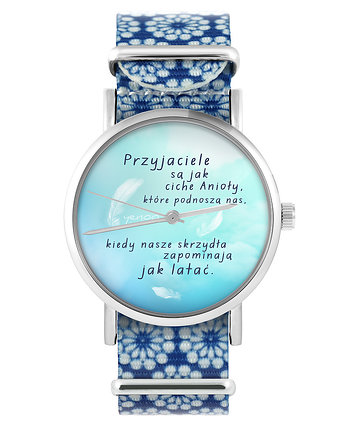 Zegarek - Przyjaciel - niebieski, kwiaty, yenoo