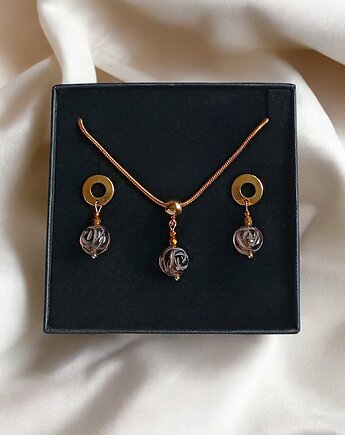 RAZEM TANIEJ! uroczy komplet: różyczki: rzeźbiony kwarc : wyjątkowy prezent, kaktusia