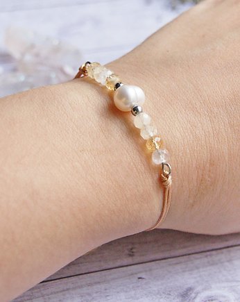 Amulet - cytryn & perła - OBFITOŚĆ - na sznurku, kaktusia