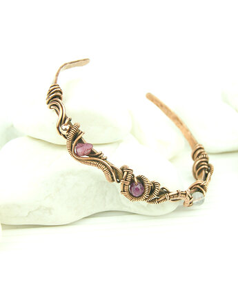 Miedziana bransoleta mankietowa z rubinem, Blue Pearl Art