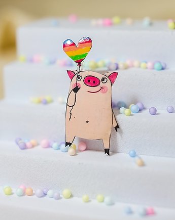 Broszka Gienia z tęczowym balonem w kształcie serca, Pintura