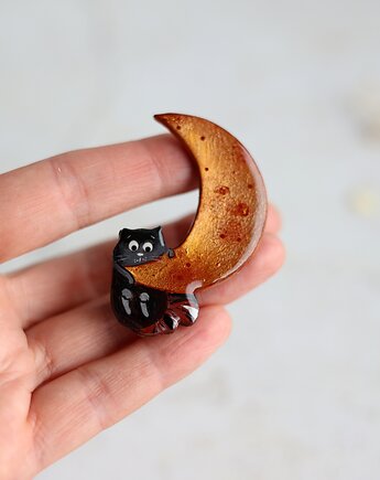 Broszka malowana Kot na Księżycu, Black Cat