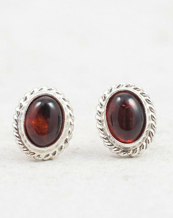 Kolczyki Bursztynowe Sztyfty Wiśniowe Kolczyki Srebrne, Amber Charm