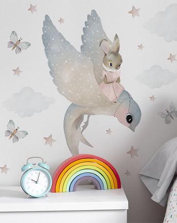 Pastelowy króliczek na jaskółce Naklejki Na Ścianę Dla Dzieci, OSOBY - Prezent dla dziewczynki