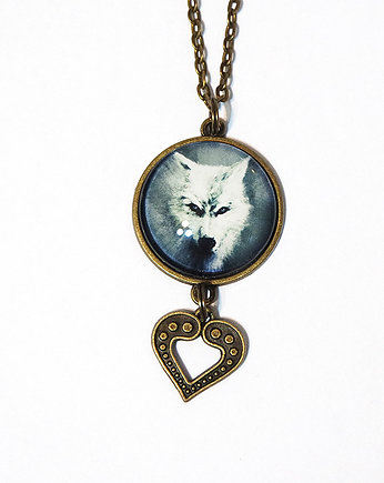 Medalion - Biały wilk - serce, brąz