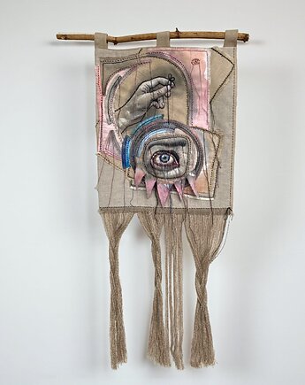 Makata lniana ręcznie szyta malowana haftowana "sterowana"., PinPin Design