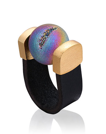 Pierścionek Agate Druzy Rainbow Ring in Gold, OSOBY - Prezent dla Dziewczyny