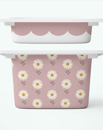 Stokrotki zgaszony róż + falbanka - naklejki na pojemniki na zabawki, ALE Pomysl