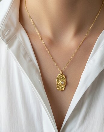 Naszyjnik z Organiczną Teksturą i Perłą, TulipBIJOU