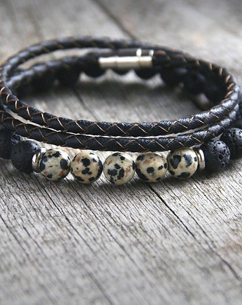 KOMPLET męskich bransoletek :: jaspis & lawa, kaktusia