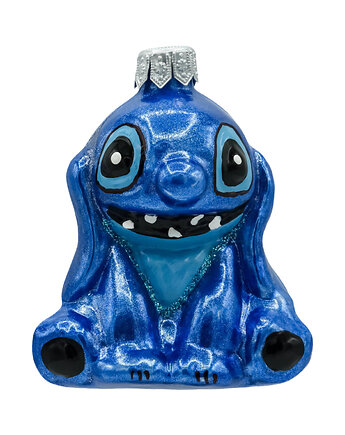 Bombka choinkowa szklana ręcznie malowana: Stitch: ciemoniebieski, Syn Bombkarza