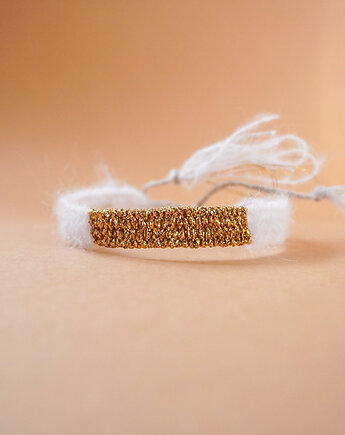 Bransoletka handmade z nici, biała, Słońcem Tkane