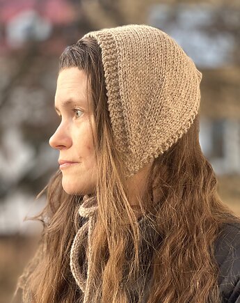 Opaska 3w1 bonetka opaska mini szalik z wełny owczej i alpaki beżowa, Made by Jaga