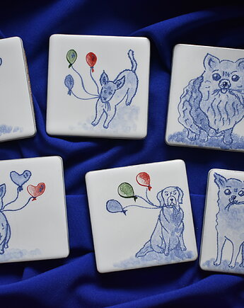 Podkładki pod kubki kafelki psy, Kobaltowa Sroka