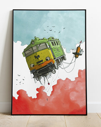 Drukowany latający pociąg. Gotowy plakat., Tiny Machinery