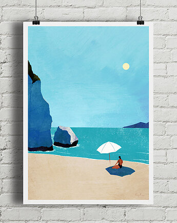 Plakat Dzika plaża - dziewczyna pod parasolem, minimalmill