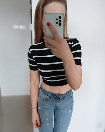 CROP TOP Z KRÓTKIM RĘKAWEM I265 CZARNO-BIAŁY, sentley