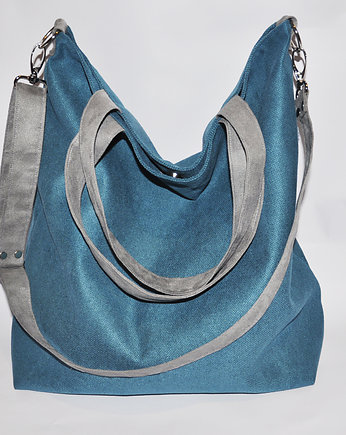 Torba hobo XXL - turkus, szarość, PRACOWNIA 166