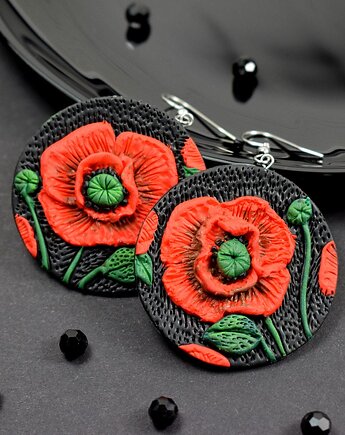 Długie kolczyki wiszące "czerwone maki", Pracownia Kameleon