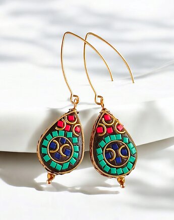 PREMIUM: kolczyki z  korali tybetańskich: długie, kaktusia