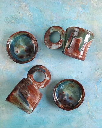 Dwie ręcznie robione eramiczne filizanki do espresso, Ceramika Wydry