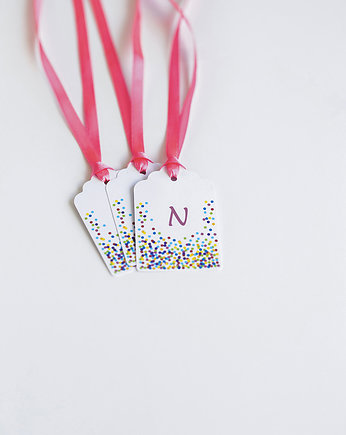 Etykietki personalizowane kolorowe konfetti, WOW party