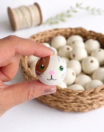 Ręcznie malowany koralik kot czarny 3 cm do makramy i rękodzieła 1 szt., plecione_