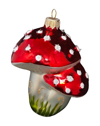 Ręcznie malowana bombka szklana błyszczące czerwone muchomory, STARGLASS
