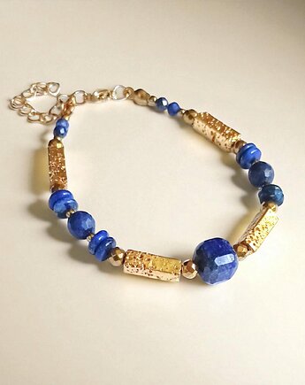 Bransoletka LAPIS LAZULI i LAWA : granatowo - złota : vol. II, kaktusia
