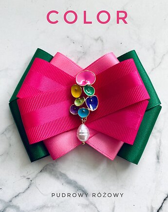 Brosza z Kolekcji COLOR z kolorowymi kwiatkami i perłą, Pudrowy Różowy