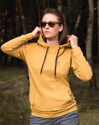 Cienka bluza z kapturem z naszywką musztardowa ELASTAN-, Szwendam sie