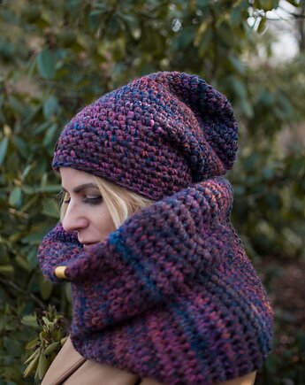 Komplet czapka i komin CRAZYCOLOR wrzosowisko, sploteka
