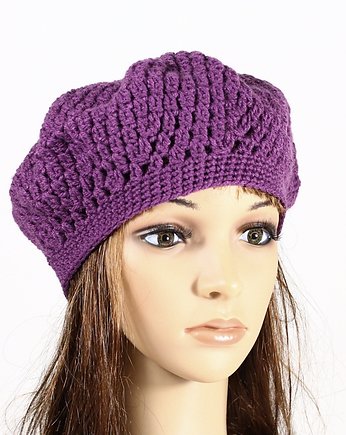 Wrzosowy beret szydełkowy w retro stylu, RękaProduction